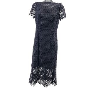 Kay Unger New York Black Textured‎ Leaf Lace Midi Dress K111442 Womens 6 NEW